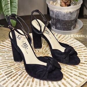 So Me Black Suede Heeled Sandals